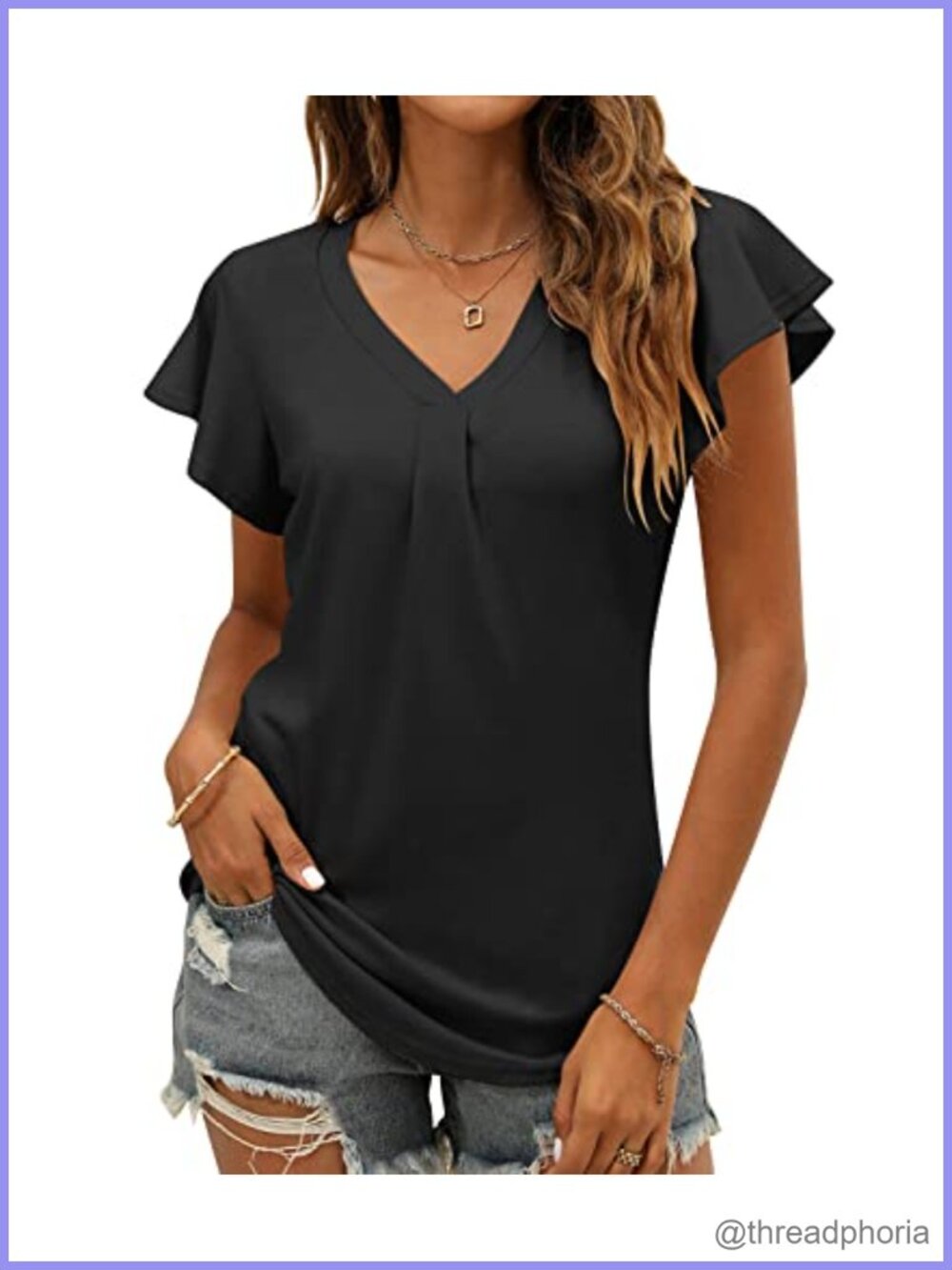 Women's Ruffle Sleeve V Neck Tunic Blouse Flowy Business Casual Top